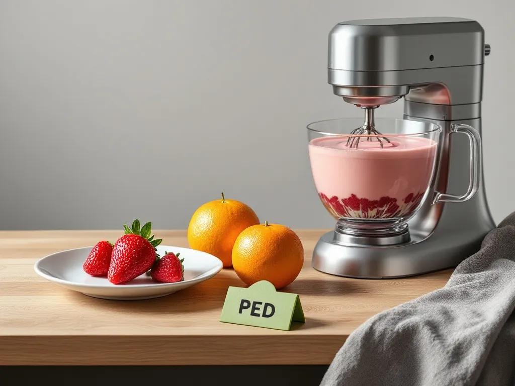 Robot pâtissier et fruits frais sur un plan de travail