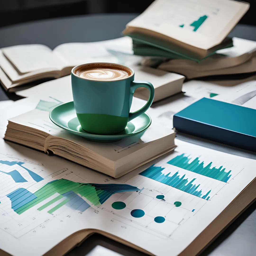 Tasse de café et graphiques financiers sur un bureau