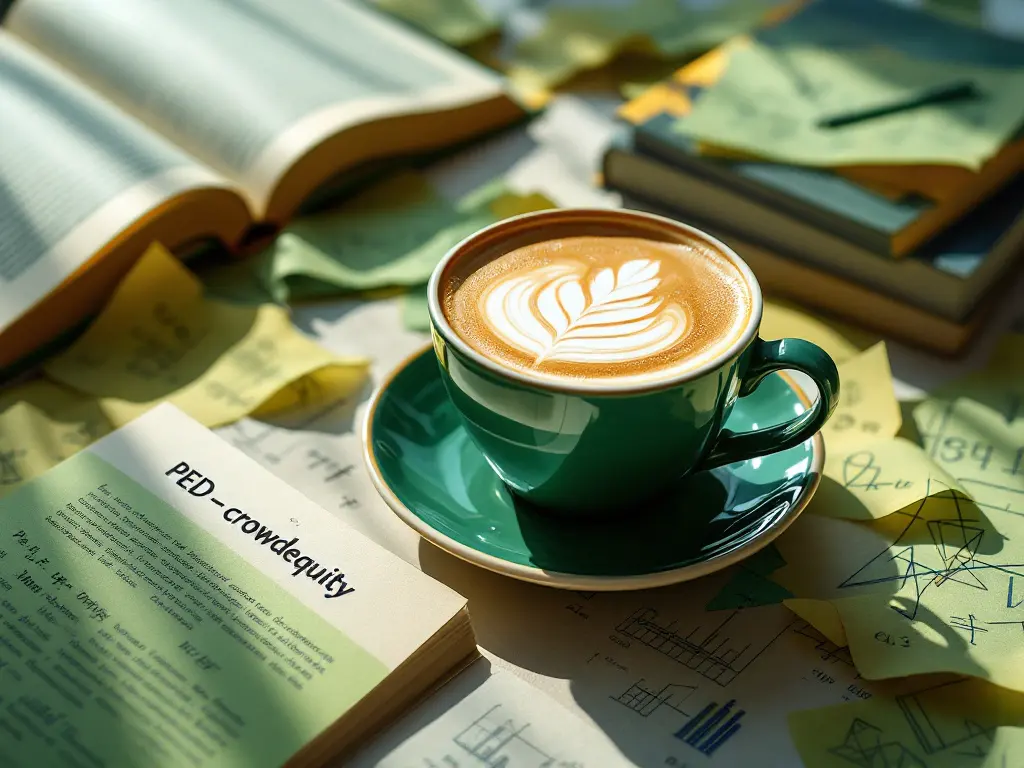 Tasse de café posée sur des livres et des graphiques